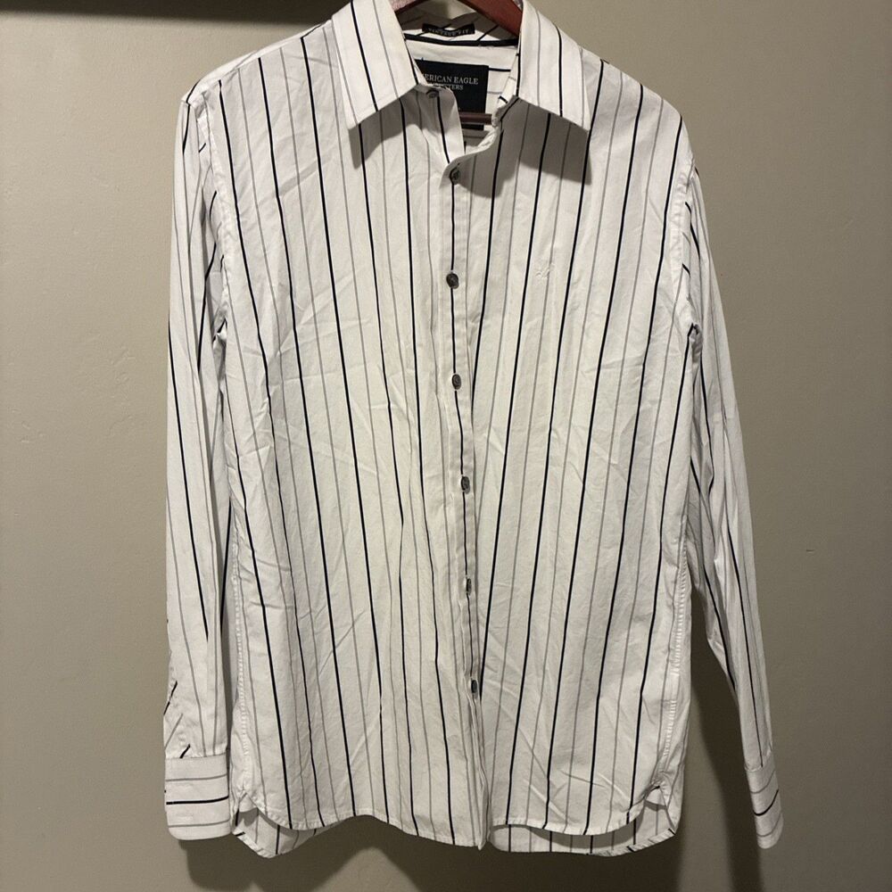 American Eagle Vintage Fit Button Down Shirt Mens Large White Blue Stripe NEW